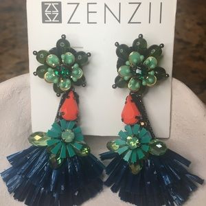 Zenzii Tropical🌴 Blue Beaded Chandelier Earrings